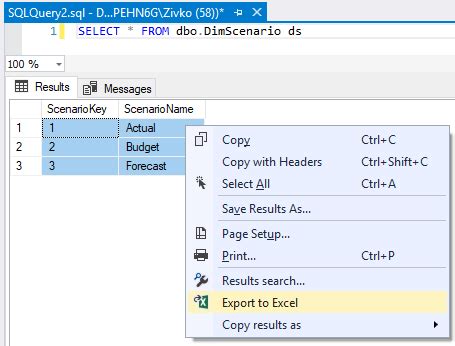 sql server management studio export to excel